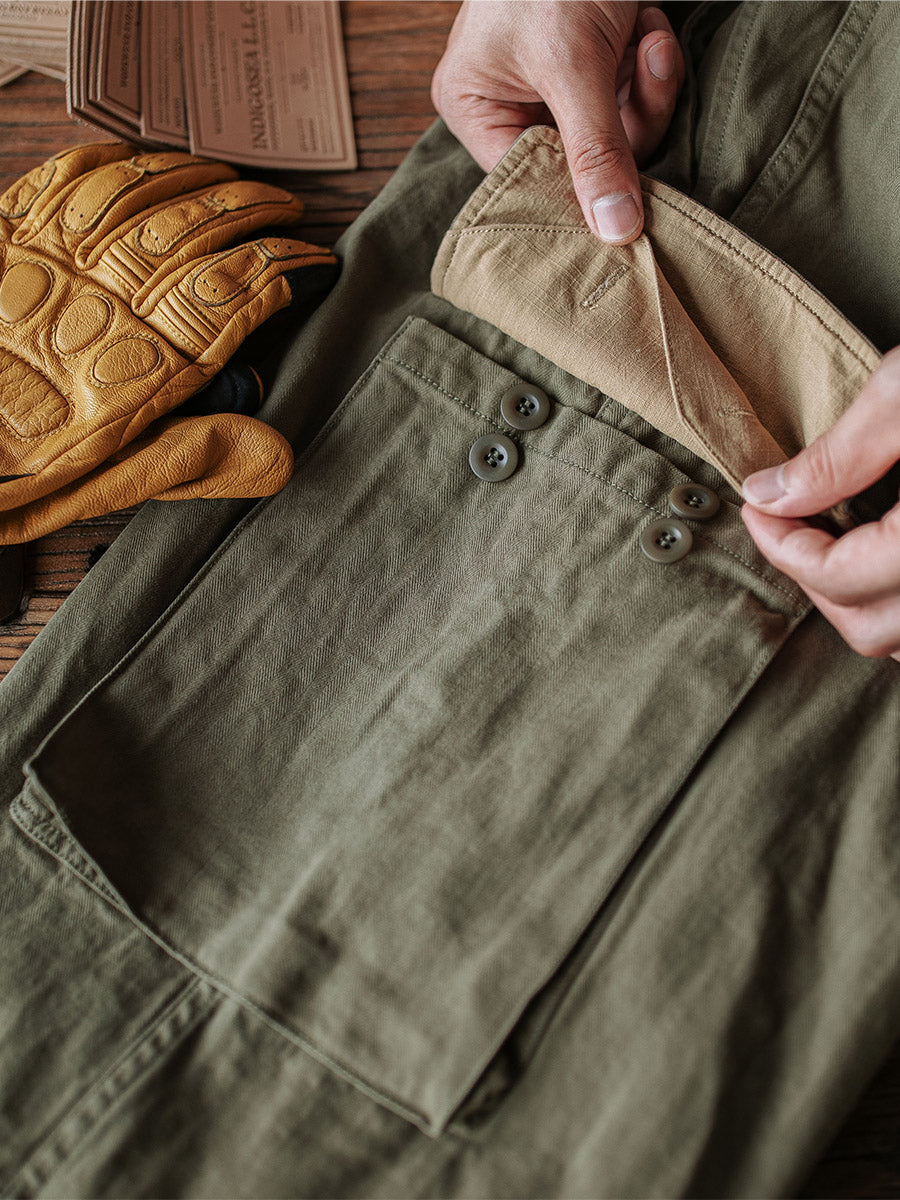 Pantalones de sarga con diseño de espiga M-47 del ejército francés, réplica