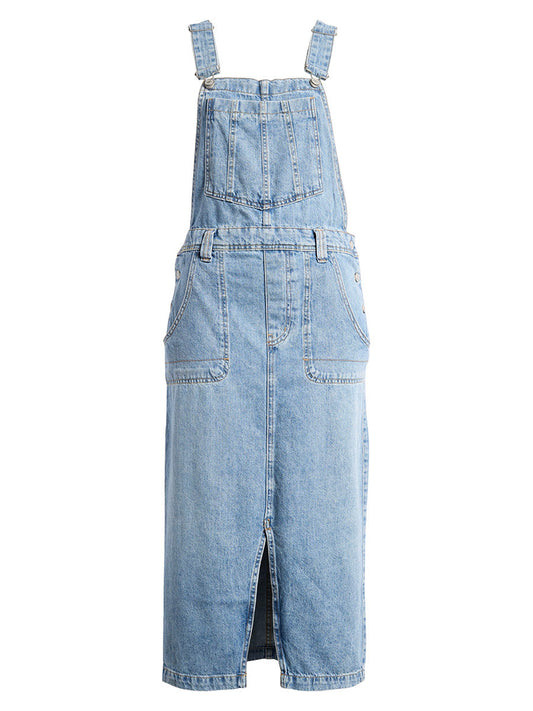 Front Slit Denim Overall Dress