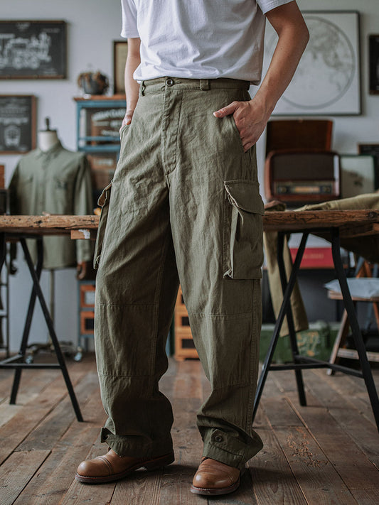 Riproduzione di pantaloni in twill a spina di pesce M-47 dell'esercito francese