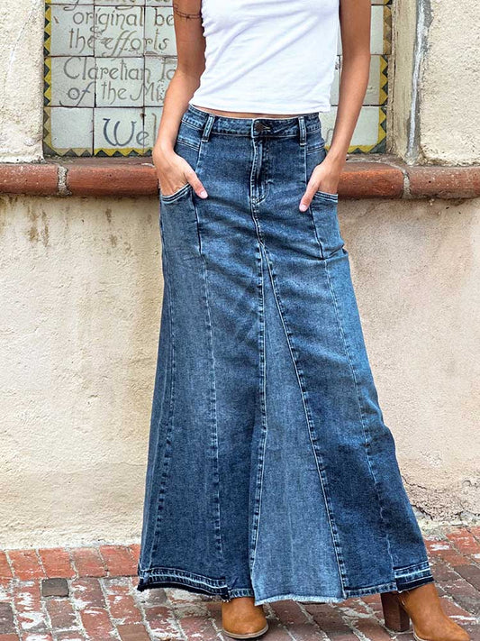 Stretch Slimming A-Line Jean Maxi Skirt
