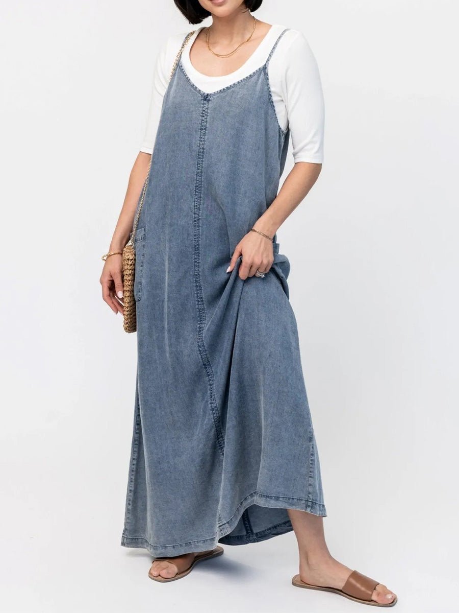Abito lungo in denim dalla vestibilità ampia di ispirazione vintage