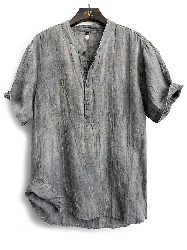 Herren-Henley-Shirt aus 100 % Leinen mit kurzen Ärmeln