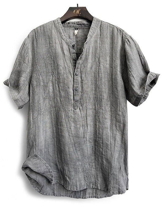 Chemise Henley 100 % lin à manches courtes pour homme