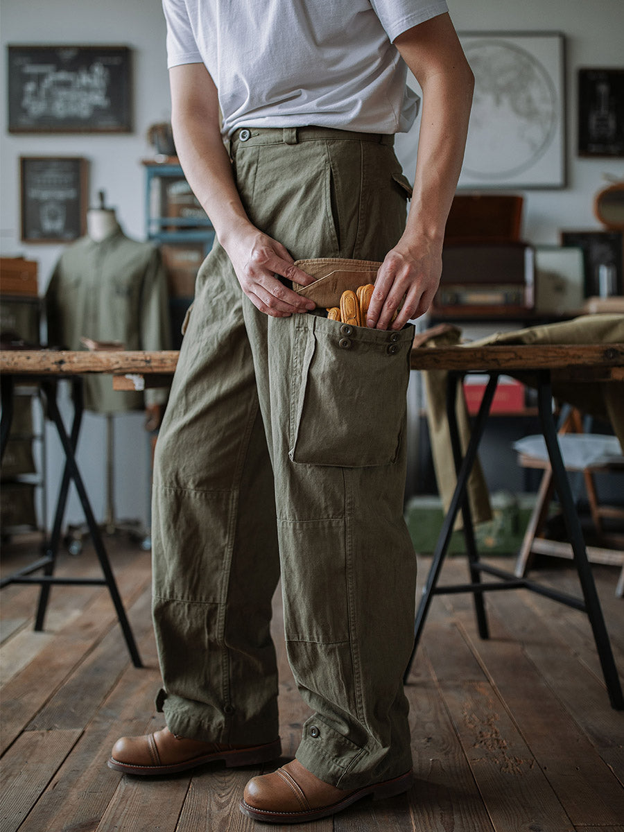 Pantalones de sarga con diseño de espiga M-47 del ejército francés, réplica