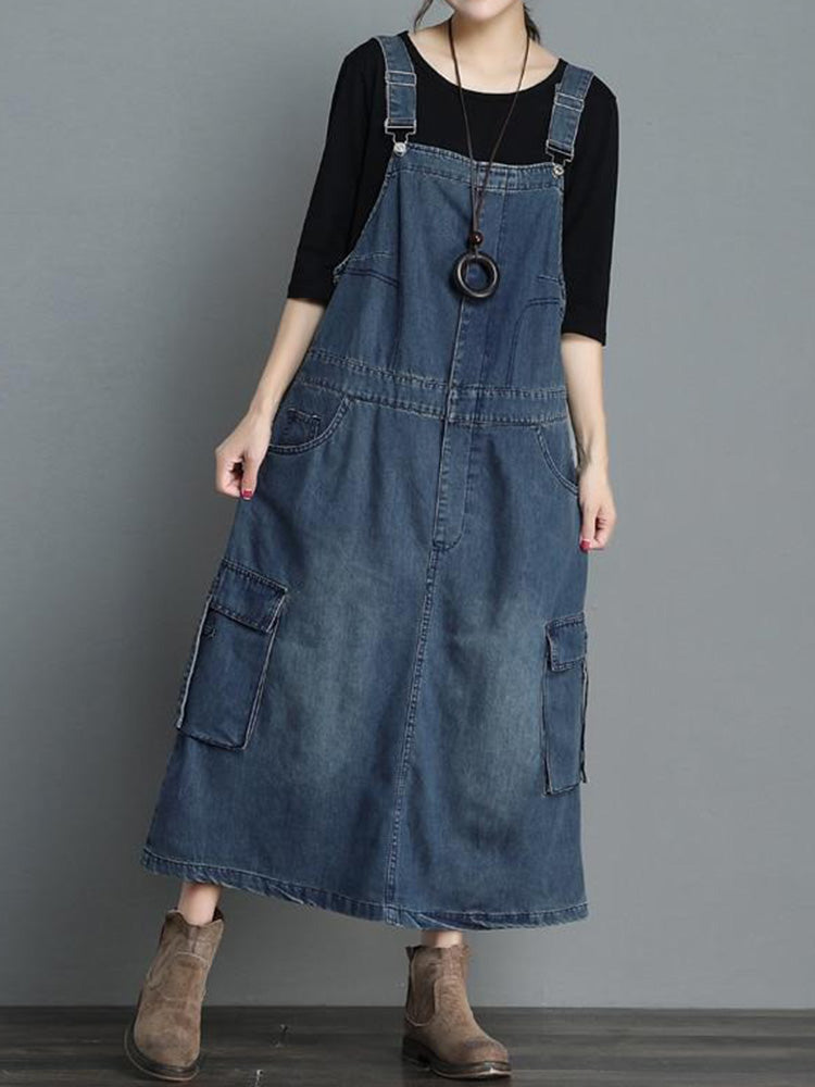 Loose Fit Denim Overall Dress