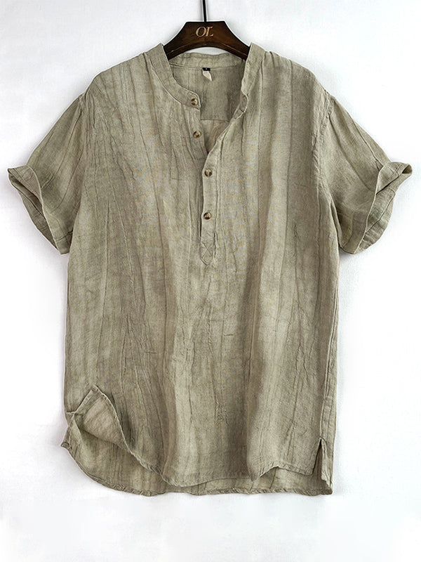 Herren-Henley-Shirt aus 100 % Leinen mit kurzen Ärmeln