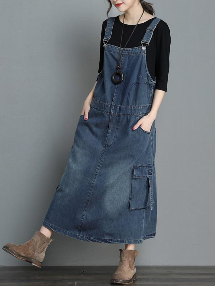 Loose Fit Denim Overall Dress