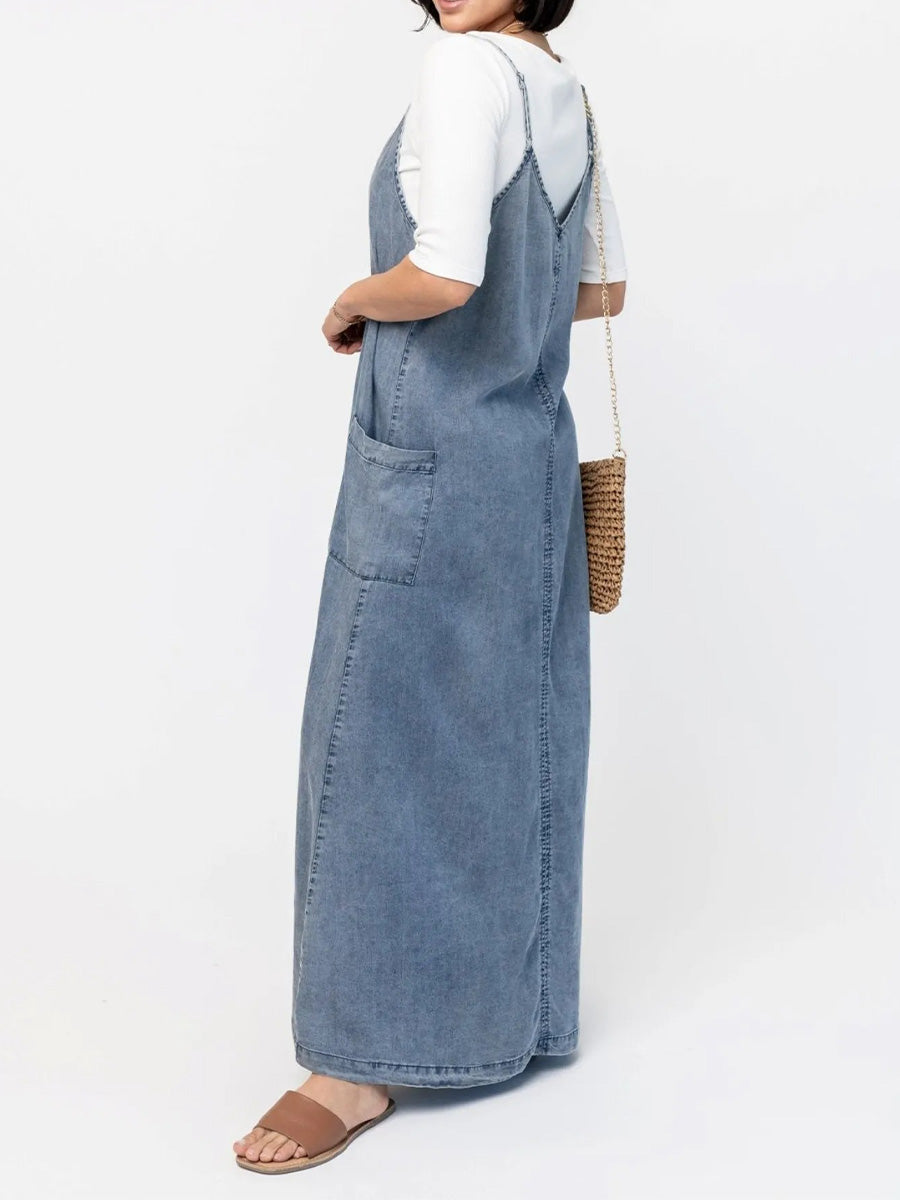 Abito lungo in denim dalla vestibilità ampia di ispirazione vintage