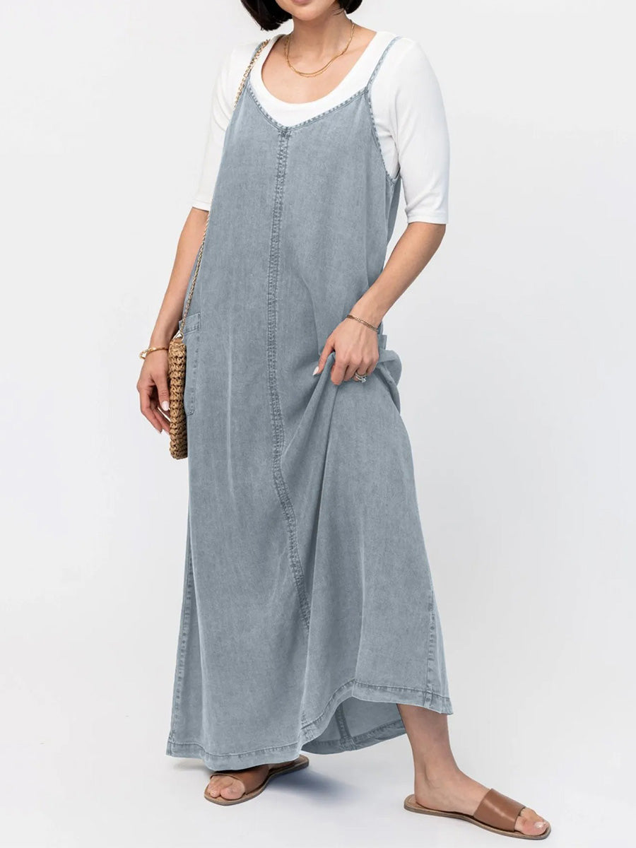Abito lungo in denim dalla vestibilità ampia di ispirazione vintage