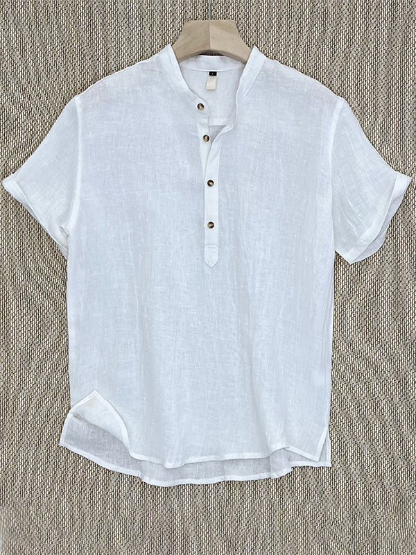 Herren-Henley-Shirt aus 100 % Leinen mit kurzen Ärmeln