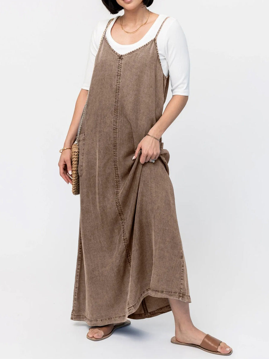 Abito lungo in denim dalla vestibilità ampia di ispirazione vintage