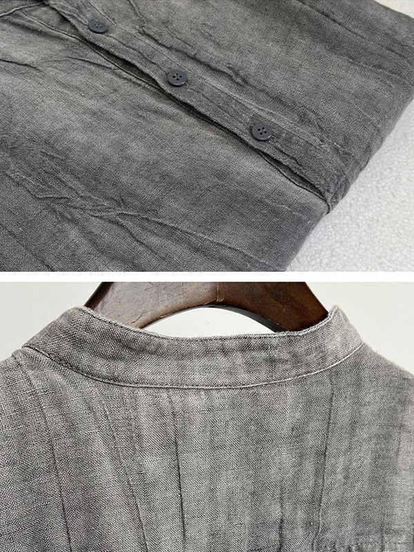 Herren-Henley-Shirt aus 100 % Leinen mit kurzen Ärmeln