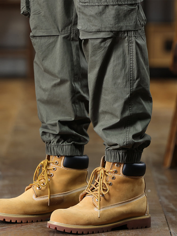 Pantalones cargo casuales para hombre con cintura elástica y múltiples bolsillos