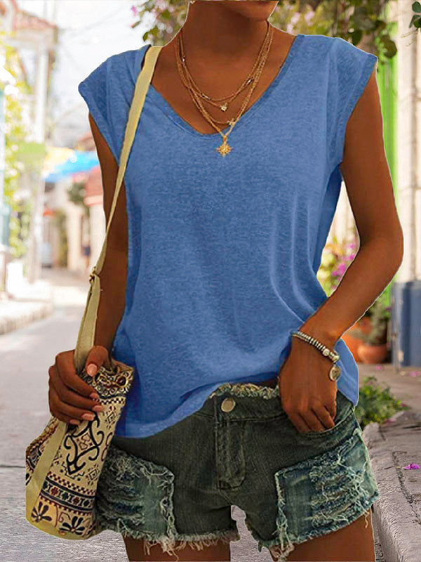 T-shirt ample à manches courtes et col en V pour femme