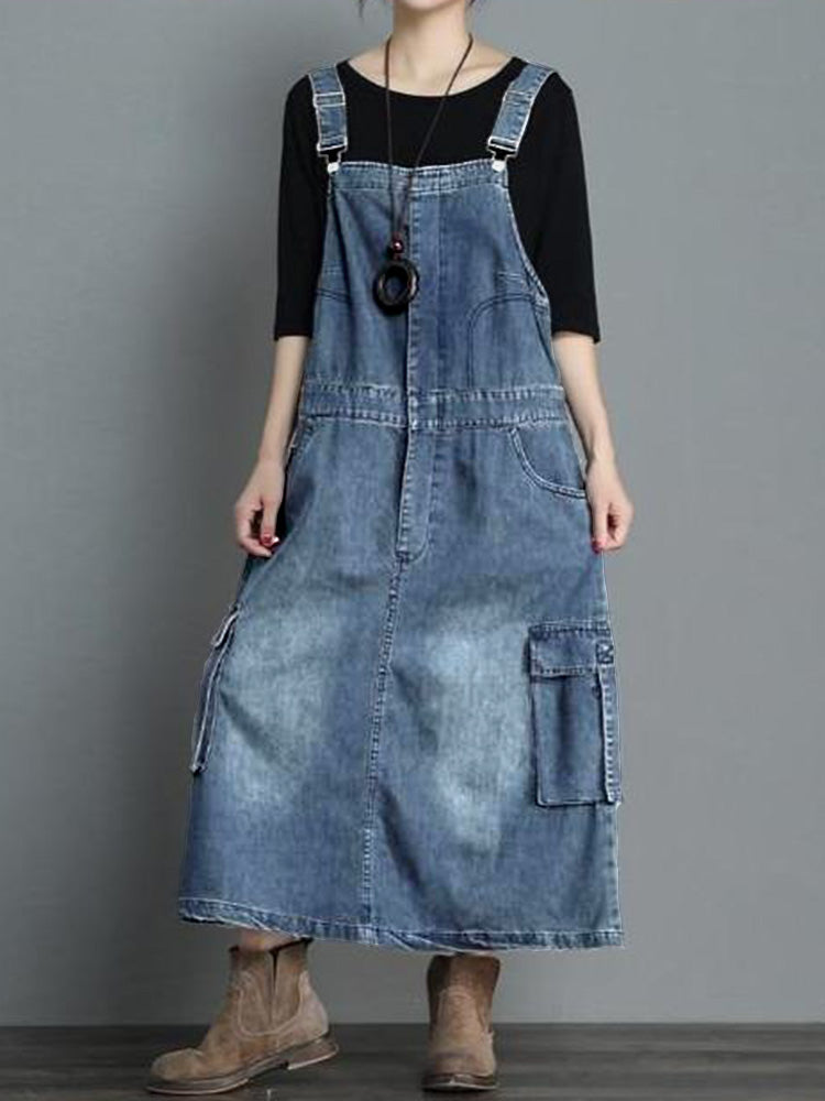 Loose Fit Denim Overall Dress
