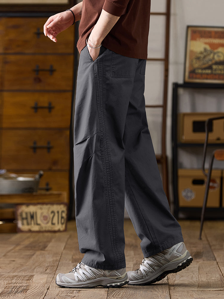 Pantaloni casual da uomo in cotone a gamba larga con coulisse