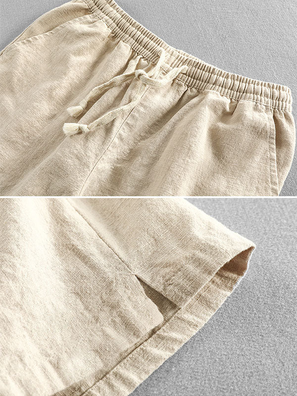 Men's Ramie Cotton Drawstring Casual Shorts