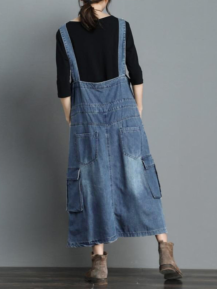Loose Fit Denim Overall Dress
