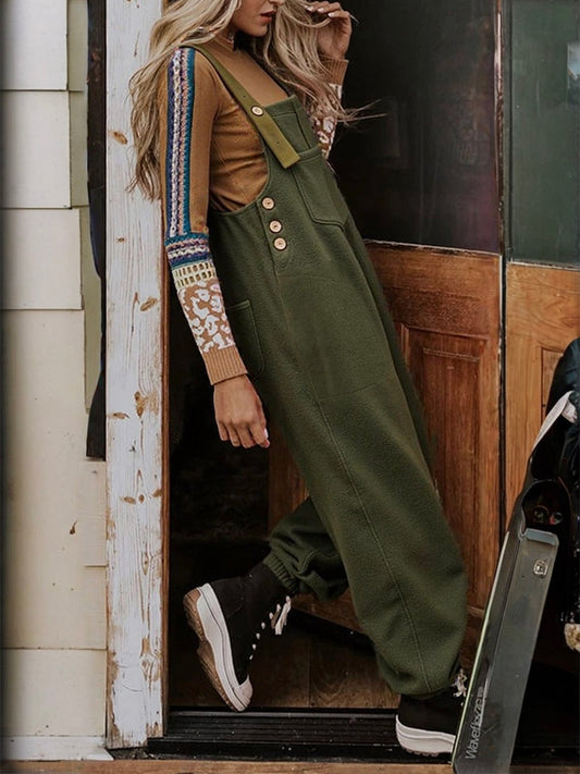 Women's Fleece Overalls with Coconut Shell Buttons