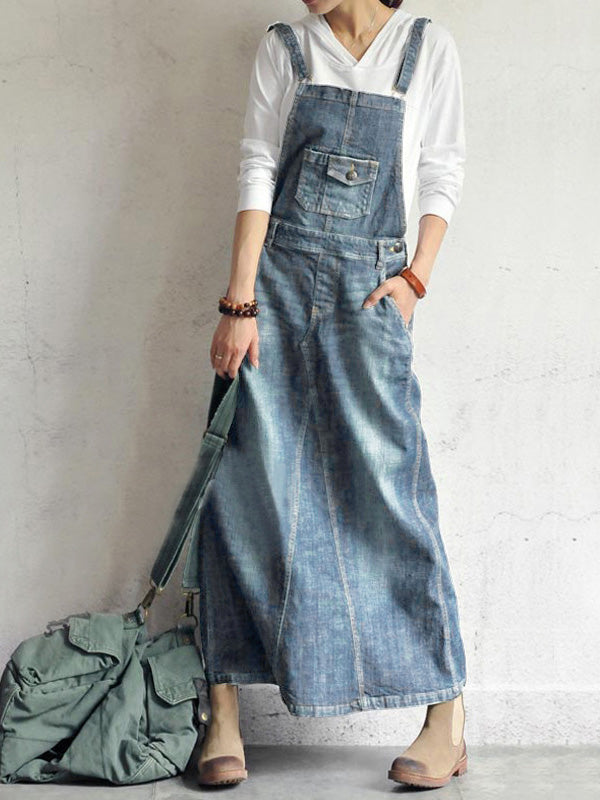 Lässiges Jeans-Overallkleid mit Schlitz hinten