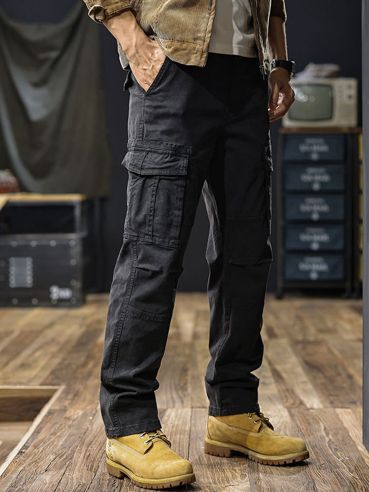 Pantalones cargo rectos para hombre con múltiples bolsillos