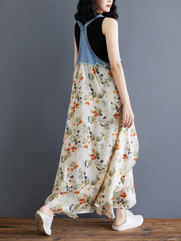 Vestido largo de mezclilla con estampado de acuarela y patchwork