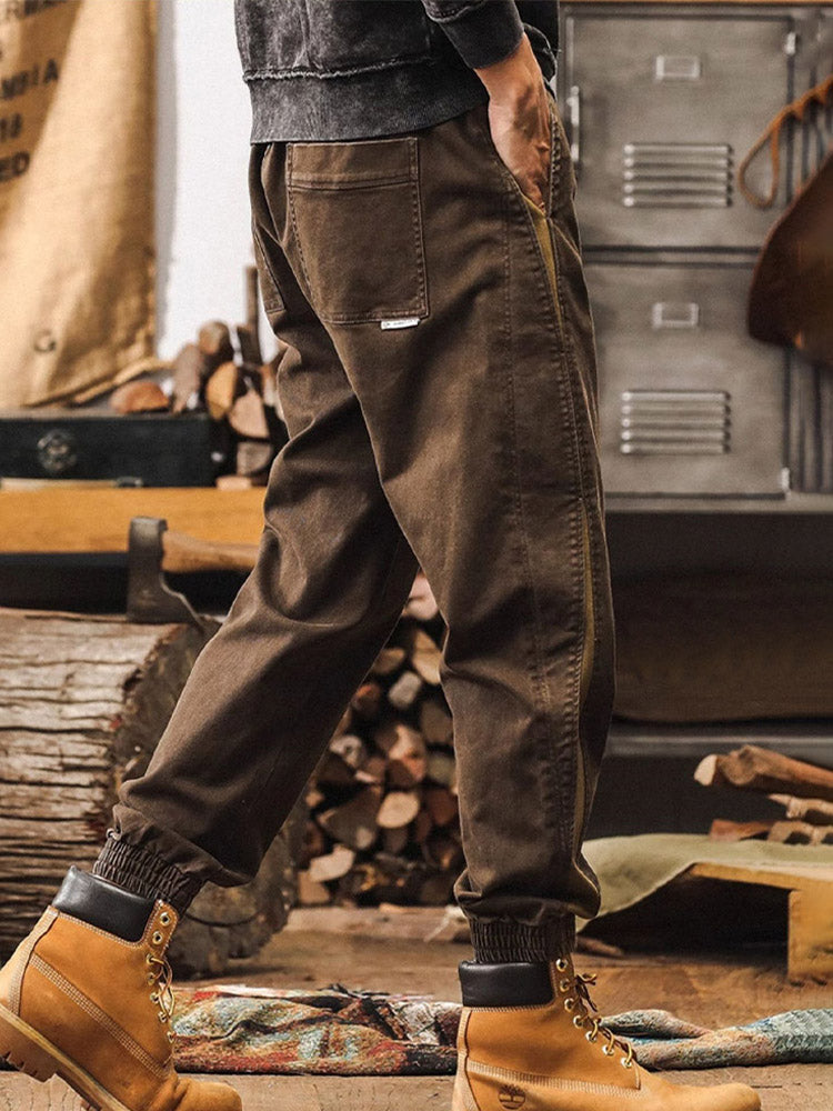 Pantalones de chándal para hombre con bandas laterales y acabado vintage