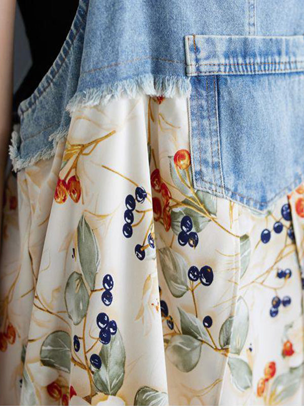Vestido largo de mezclilla con estampado de acuarela y patchwork