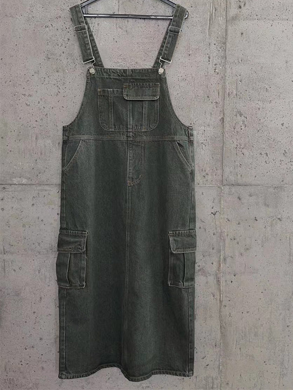 Vestido tipo peto de mezclilla con diseño cargo de inspiración vintage