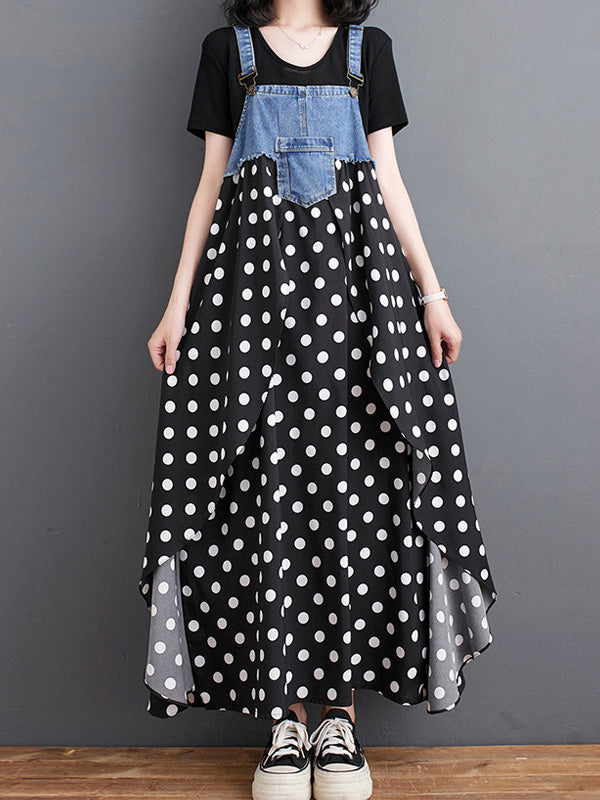 Vestido largo de mezclilla con estampado de acuarela y patchwork