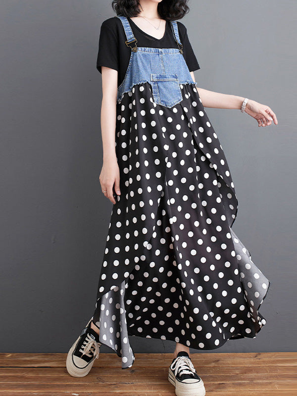 Vestido largo de mezclilla con estampado de acuarela y patchwork