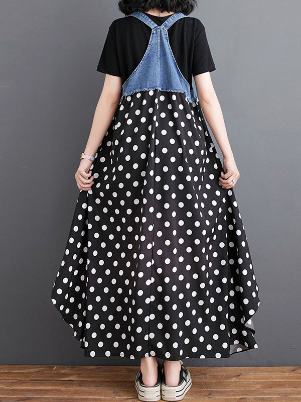 Vestido largo de mezclilla con estampado de acuarela y patchwork