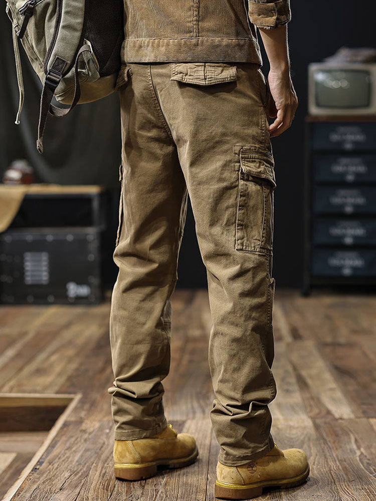 Pantalones cargo rectos para hombre con múltiples bolsillos