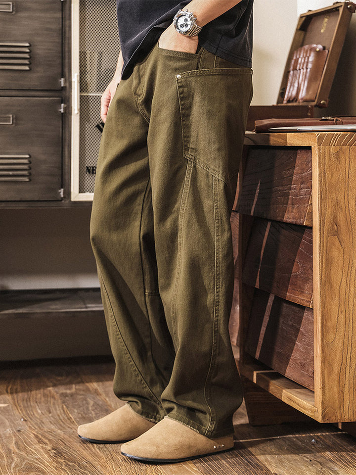 Pantalones de hombre de corte ancho (wide-leg) en algodón, estilo workwear retro