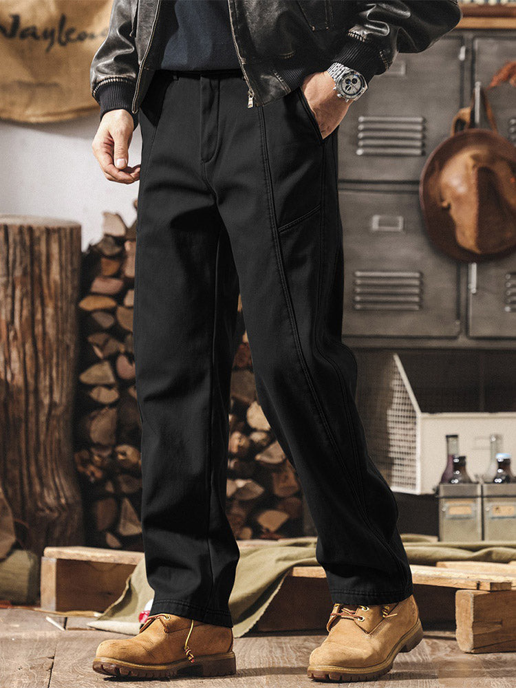 Pantalones para hombre 100 % algodón, de pernera ancha y con costuras en contraste, de estilo retro