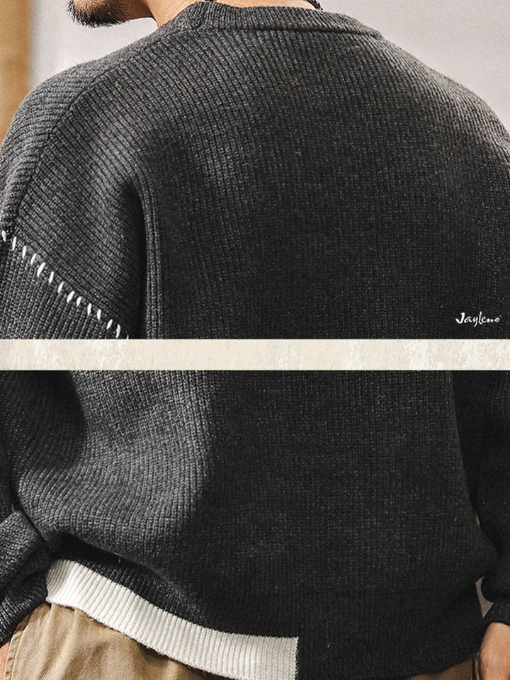 Maglione in maglia da uomo a girocollo, vestibilità ampia con dettagli a cuciture a contrasto