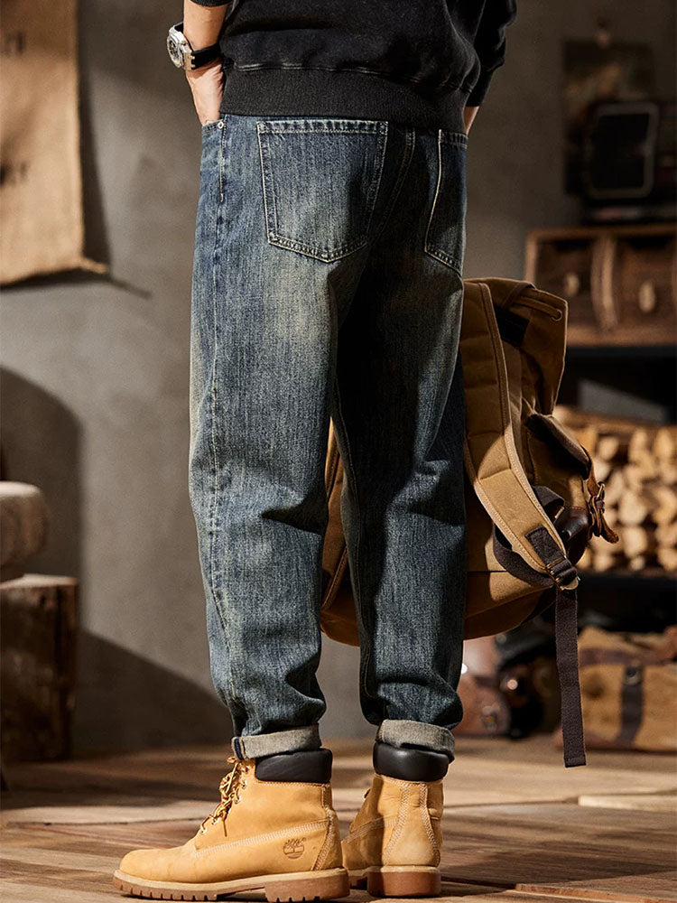 Pantalones vaqueros de hombre estilo retro con corte abullonado y múltiples bolsillos