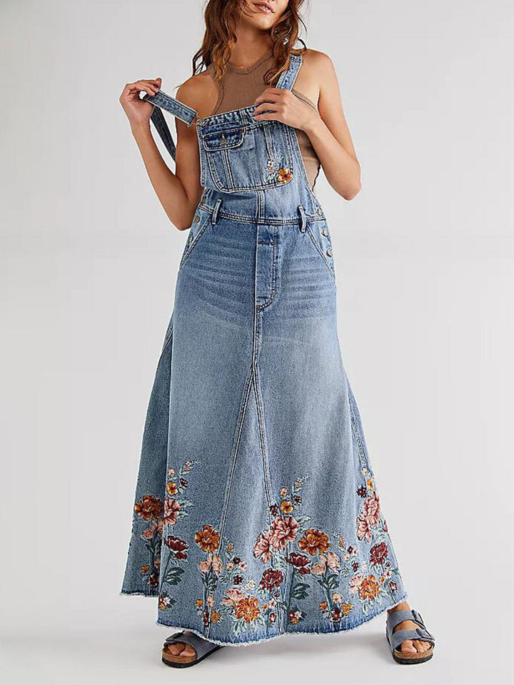 Robe salopette brodée de fleurs