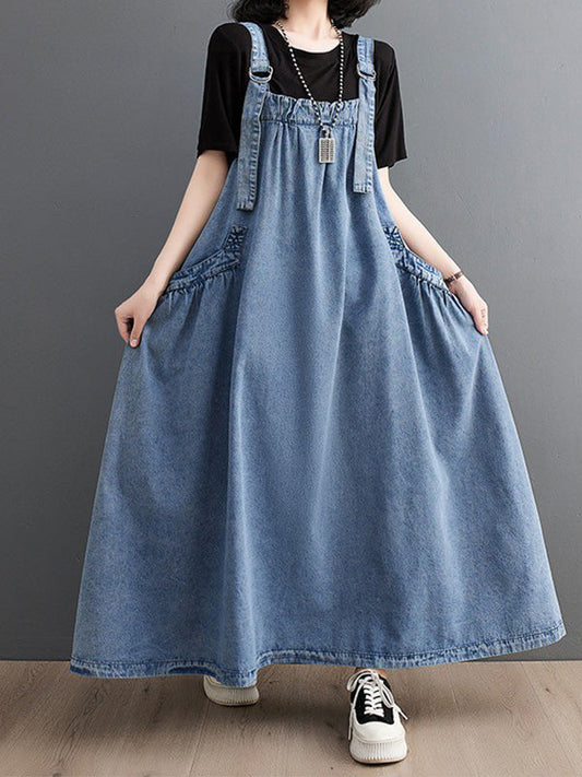 Vestido peto vaquero holgado para mujer