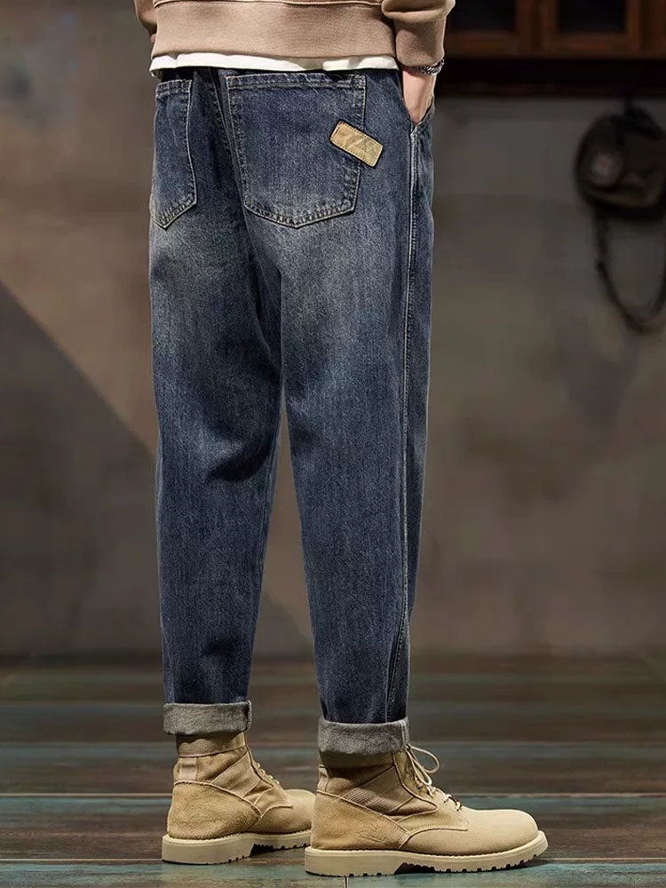 Pantalones vaqueros vintage de manga larga para hombre con corte relajado