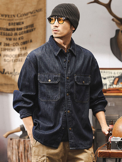 Herren Denim Langarm‑Hemdjacke aus 100% Baumwolle