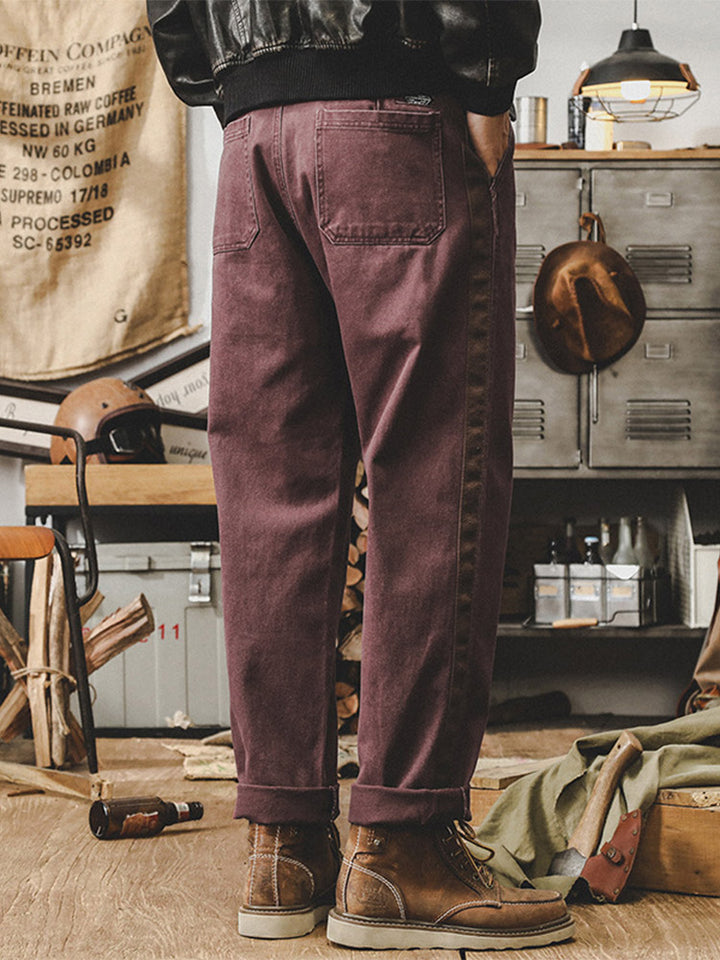 Pantalones casuales de estilo vintage para hombre, 100% algodón, con bandas laterales en contraste