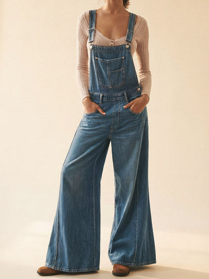 Salopette da donna in denim a gamba larga
