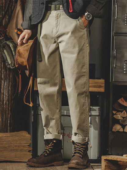 Pantalones chinos de corte cónico lavados de inspiración vintage para hombre