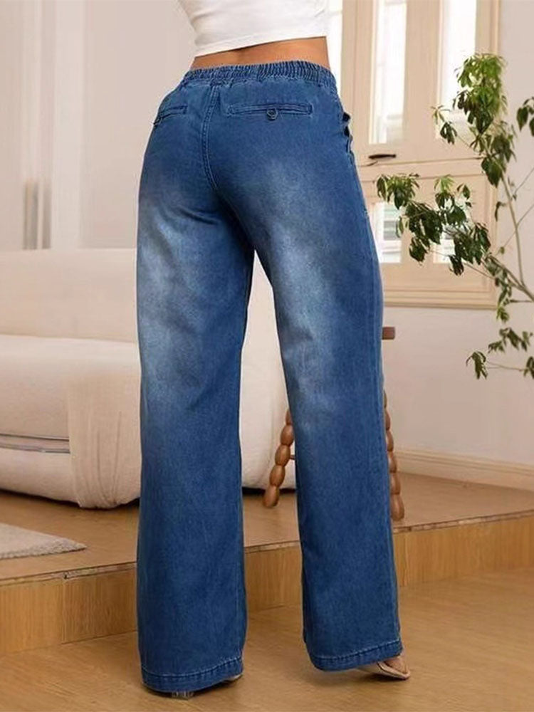 Damen Weit‑Bein‑Jeans mit Kordelbund