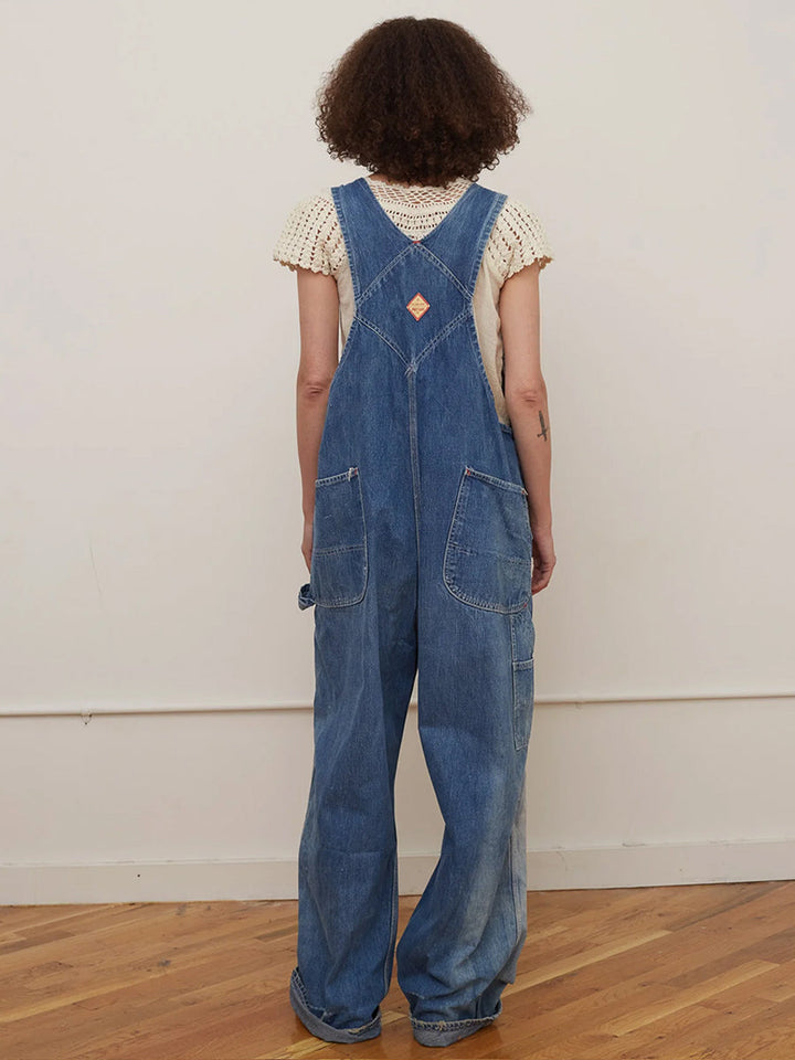 Peto vaquero oversize de pierna ancha con efecto lavado vintage