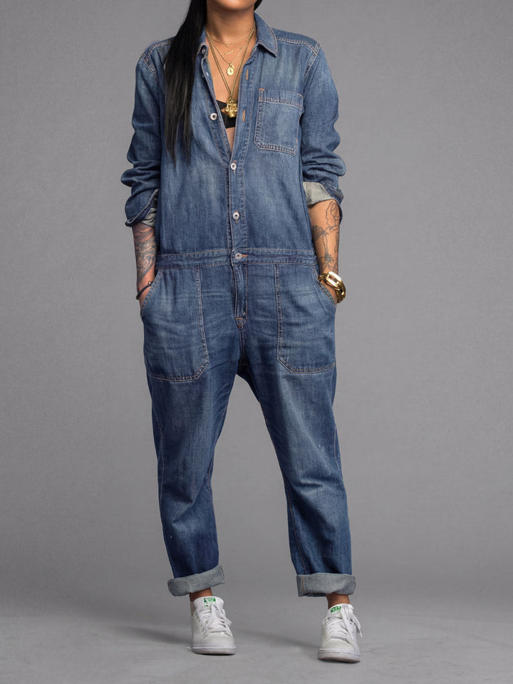 Tuta intera da donna in denim dalla vestibilità comoda