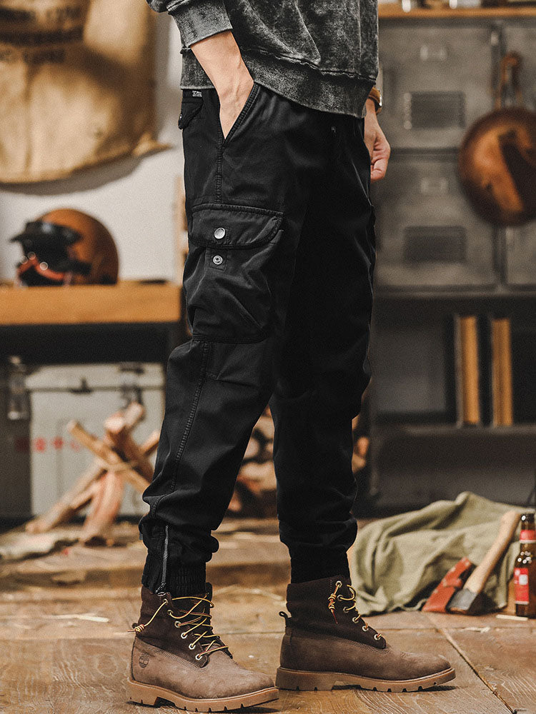 Herren Retro Cargohose Jogger‑Schnitt Baumwolle‑Elasthan