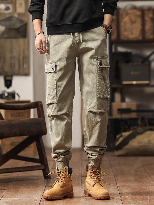 Pantalon de jogging cargo stretch multipoches pour homme, style vintage
