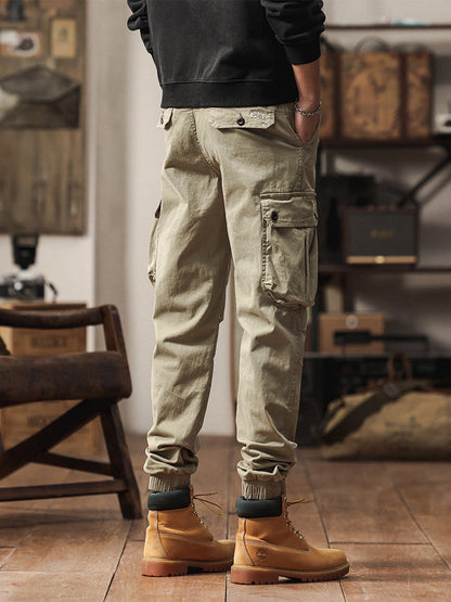 Pantaloni cargo jogger da uomo in stile vintage con tasche multiple e bottoni